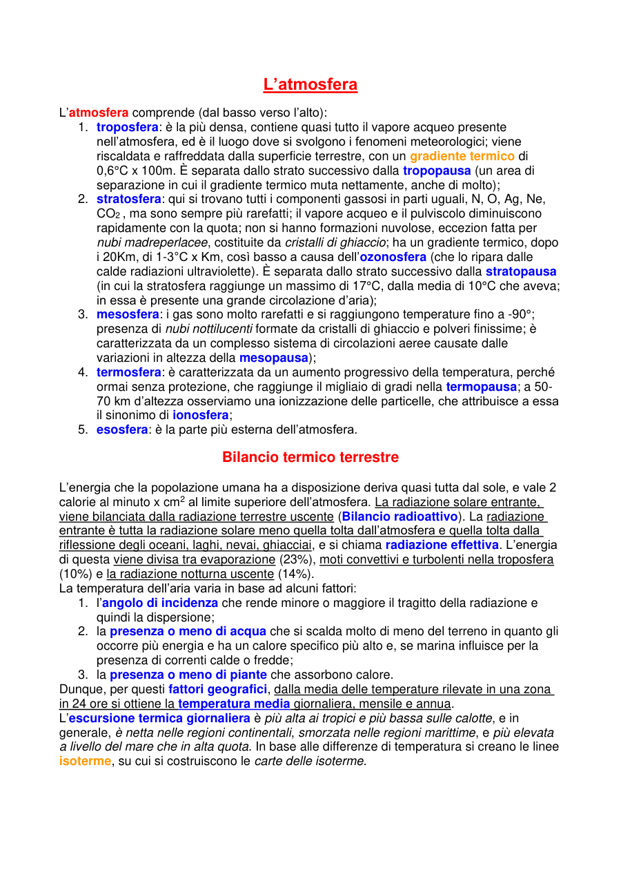 Struttura e dinamiche dell'atmosfera