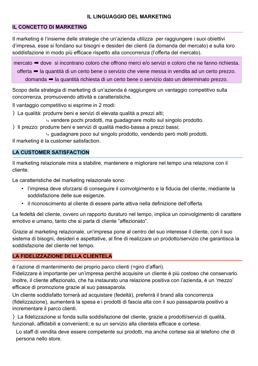 Il Linguaggio del Marketing e la Fidelizzazione della Clientela