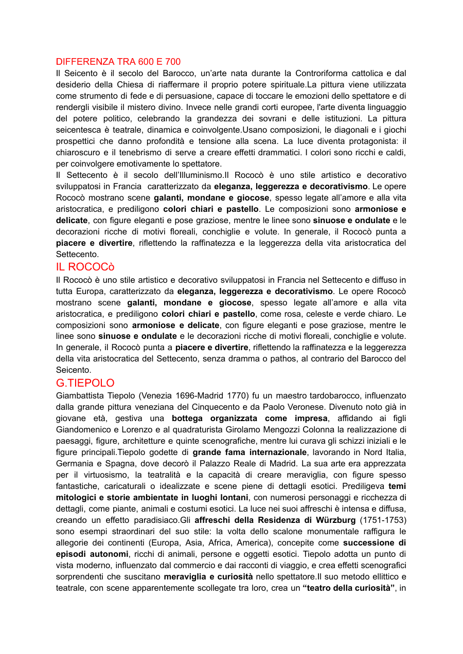 Differenze tra Barocco e Rococò