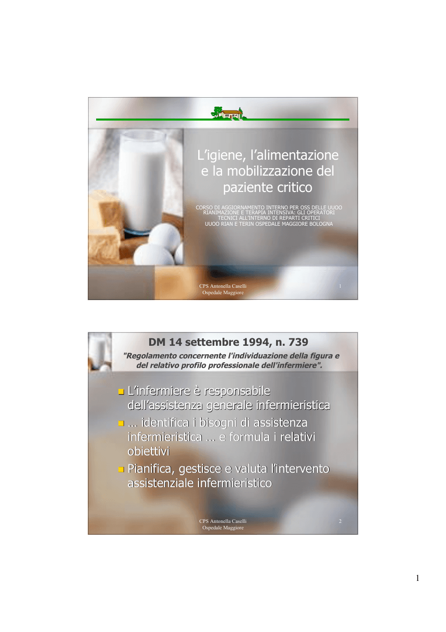 Igiene, Alimentazione e Mobilitazione del Paziente Critico