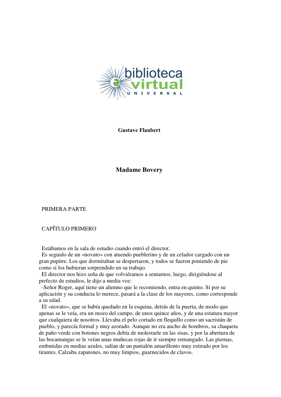 Copertina Madame Bovary - Primera Parte