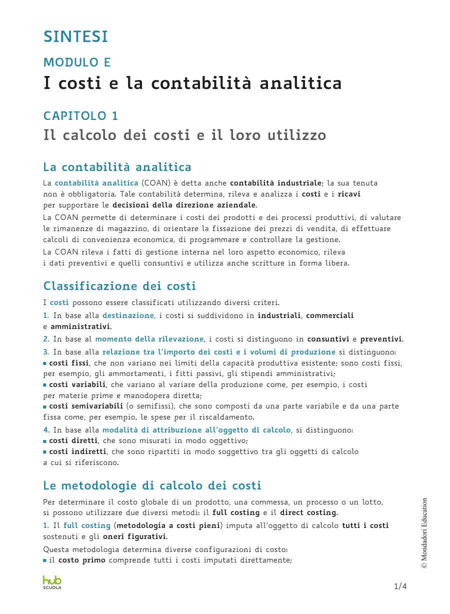 Contabilità analitica e costi
