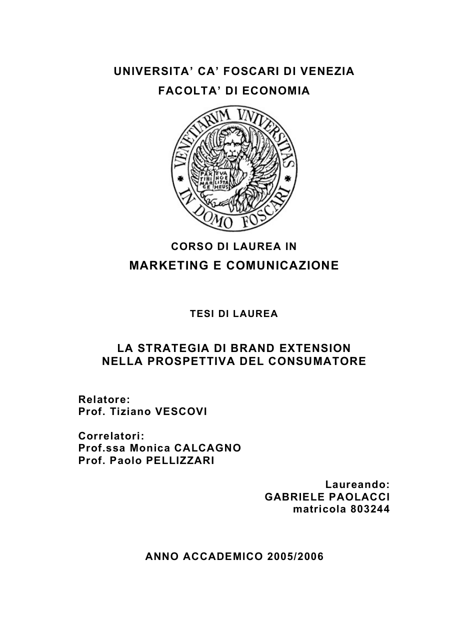 Strategia di Brand Extension e Prospettiva del Consumatore