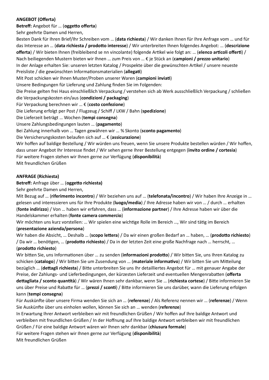 Offerta e richiesta in tedesco