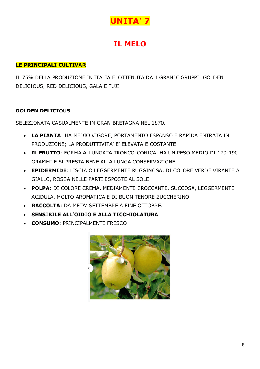 Cultivar di Melo: Golden Delicious, Red Delicious e Gala