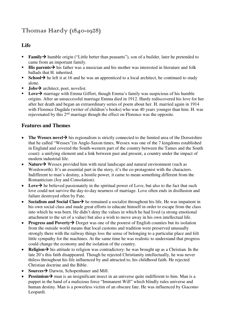 Copertina Thomas Hardy: Life, Features, and Themes