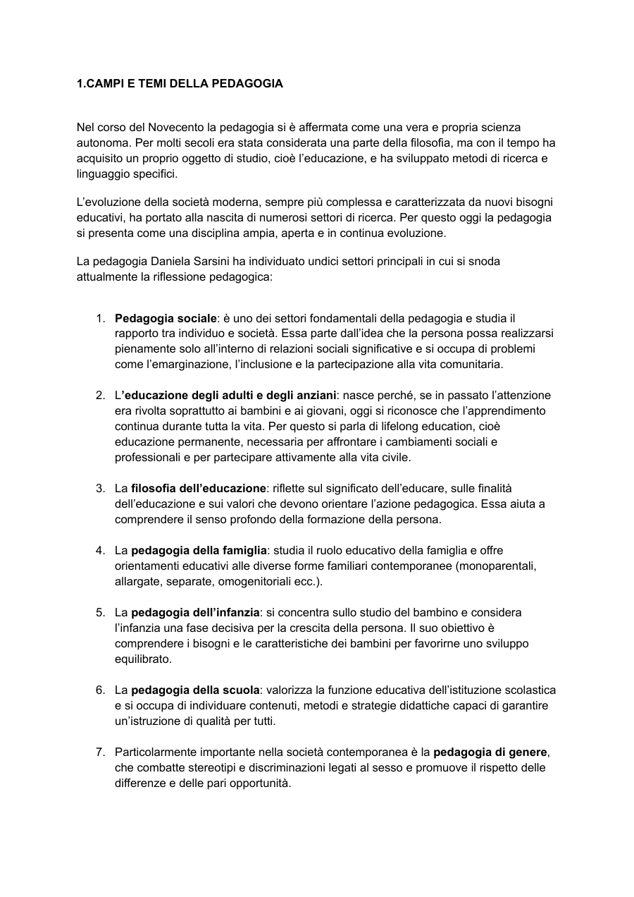 Campi e temi della pedagogia