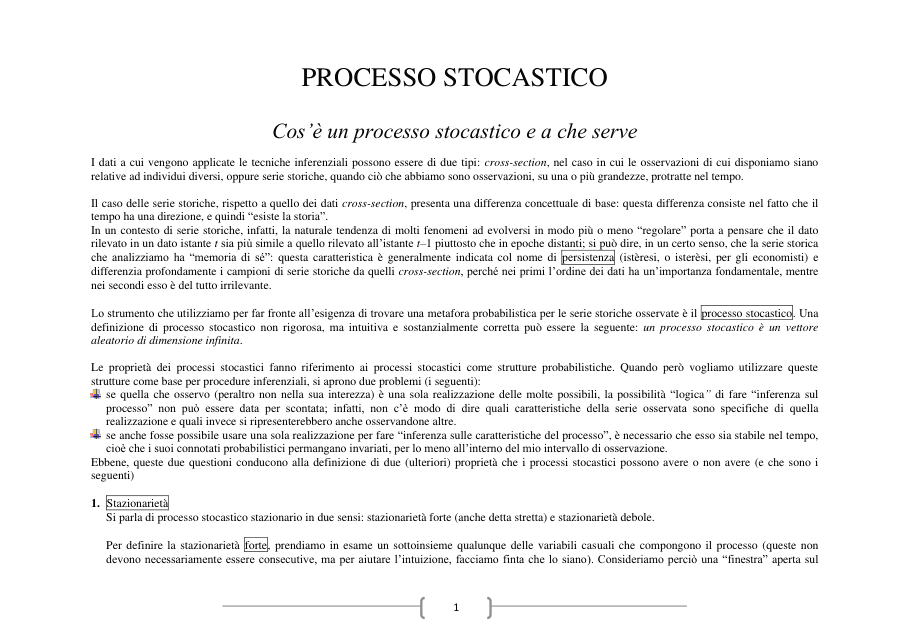 Introduzione ai processi stocastici e serie storiche