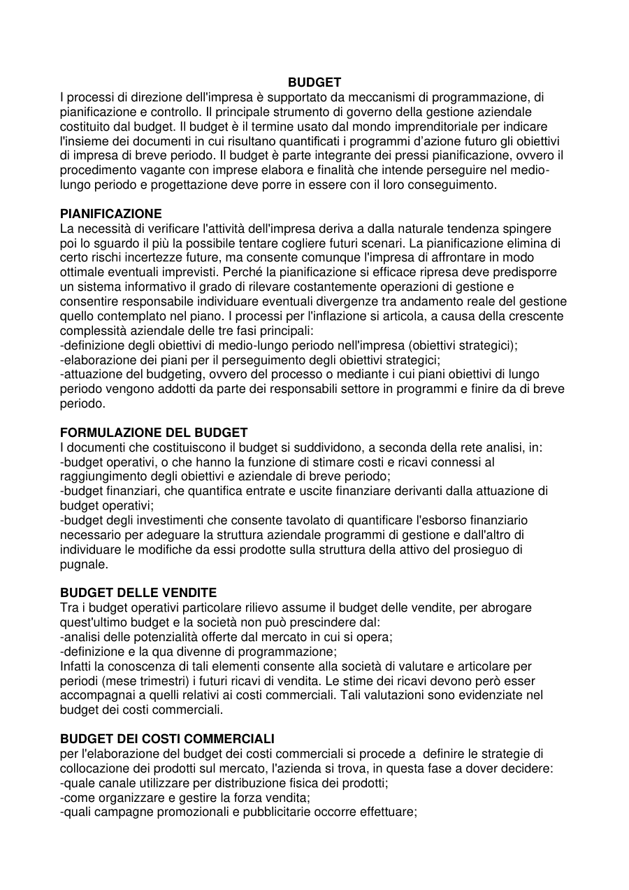 Introduzione al Budget e Pianificazione Aziendale