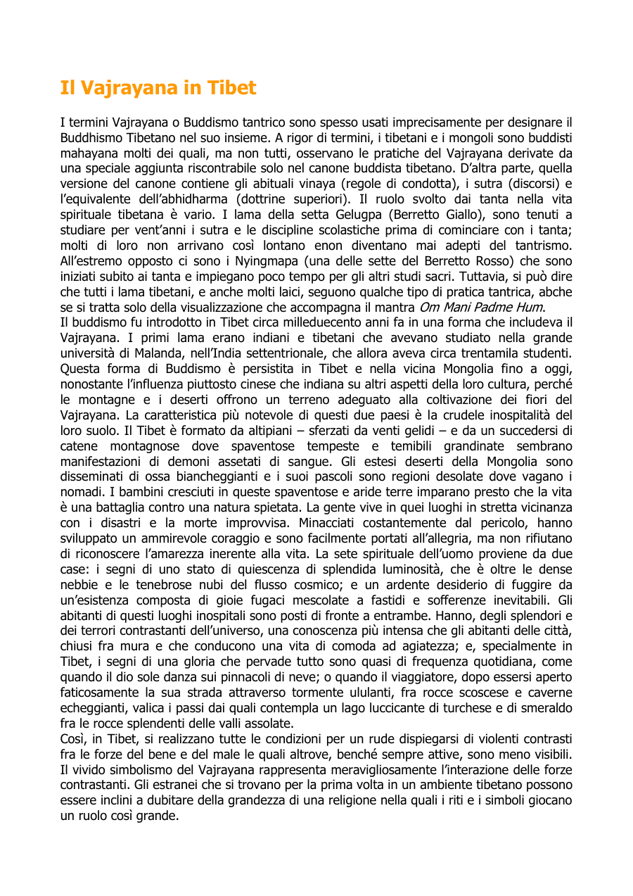 Il Vajrayana e il Buddismo Tibetano