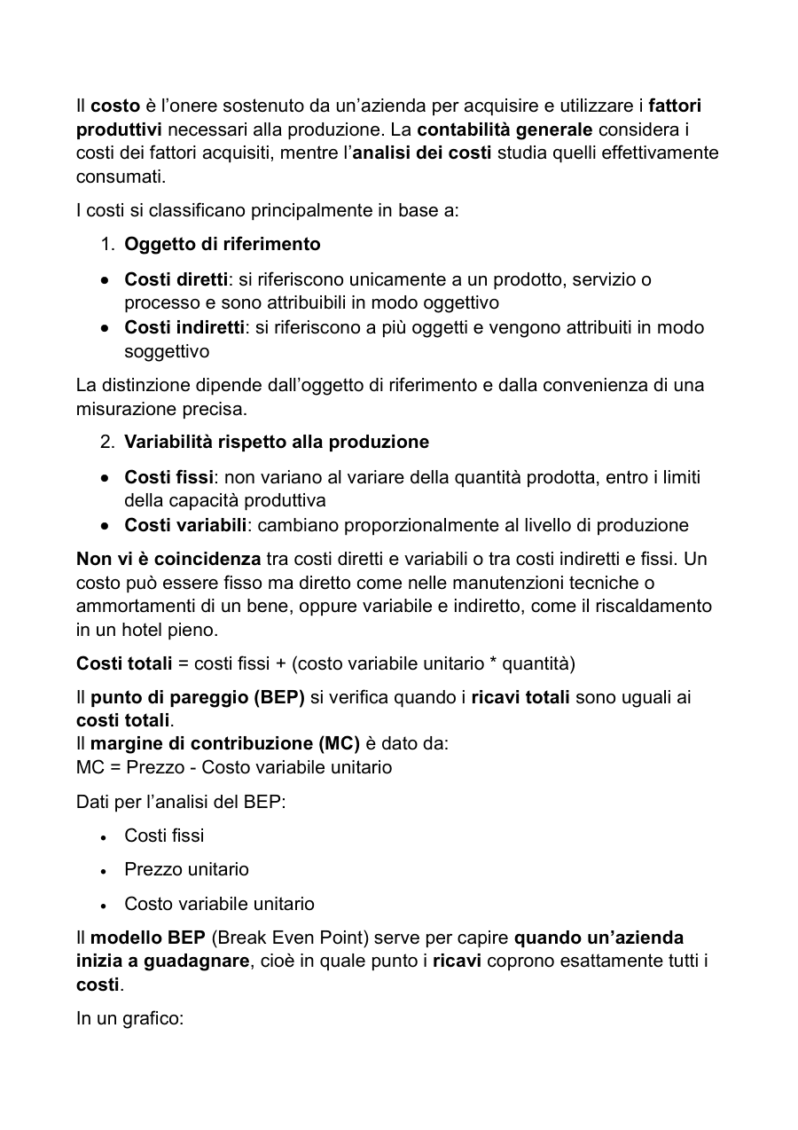 Analisi dei costi e break-even point