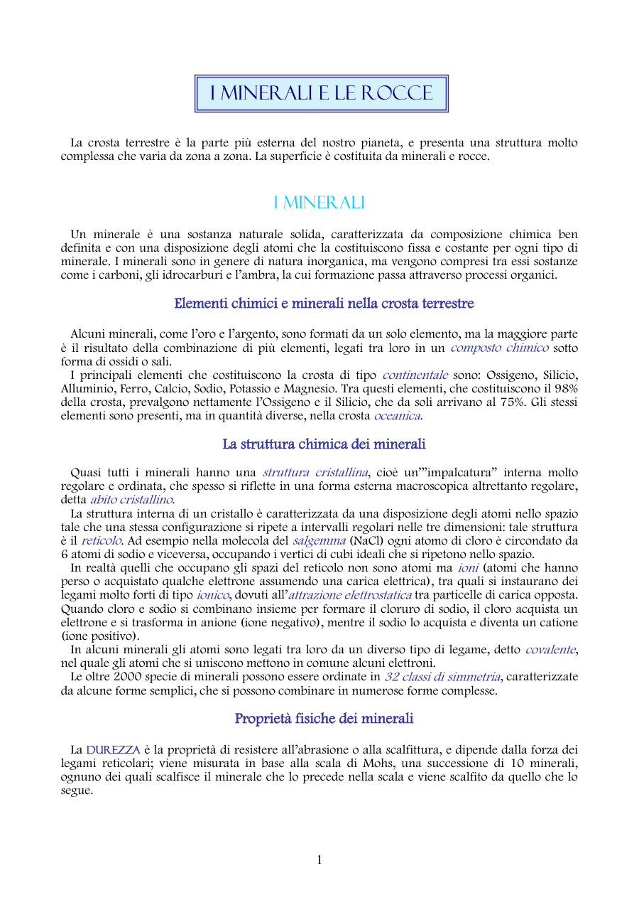 Struttura e formazione dei minerali nella crosta terrestre