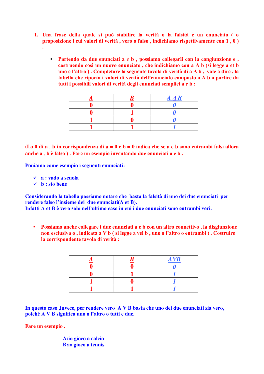 Tavole di verità e connettivi logici