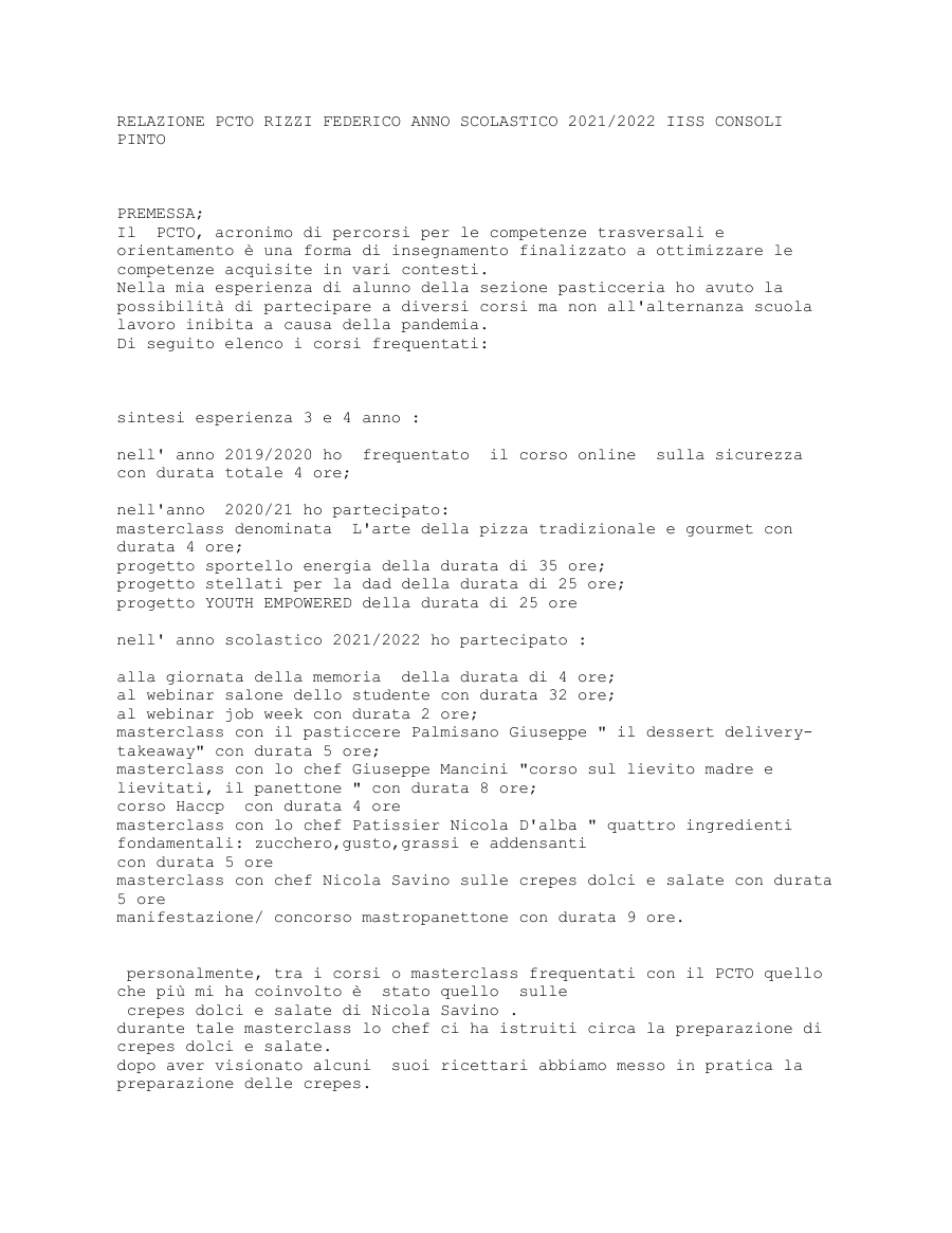 Relazione PCTO di Federico Rizzi - Anno Scolastico 2021/2022