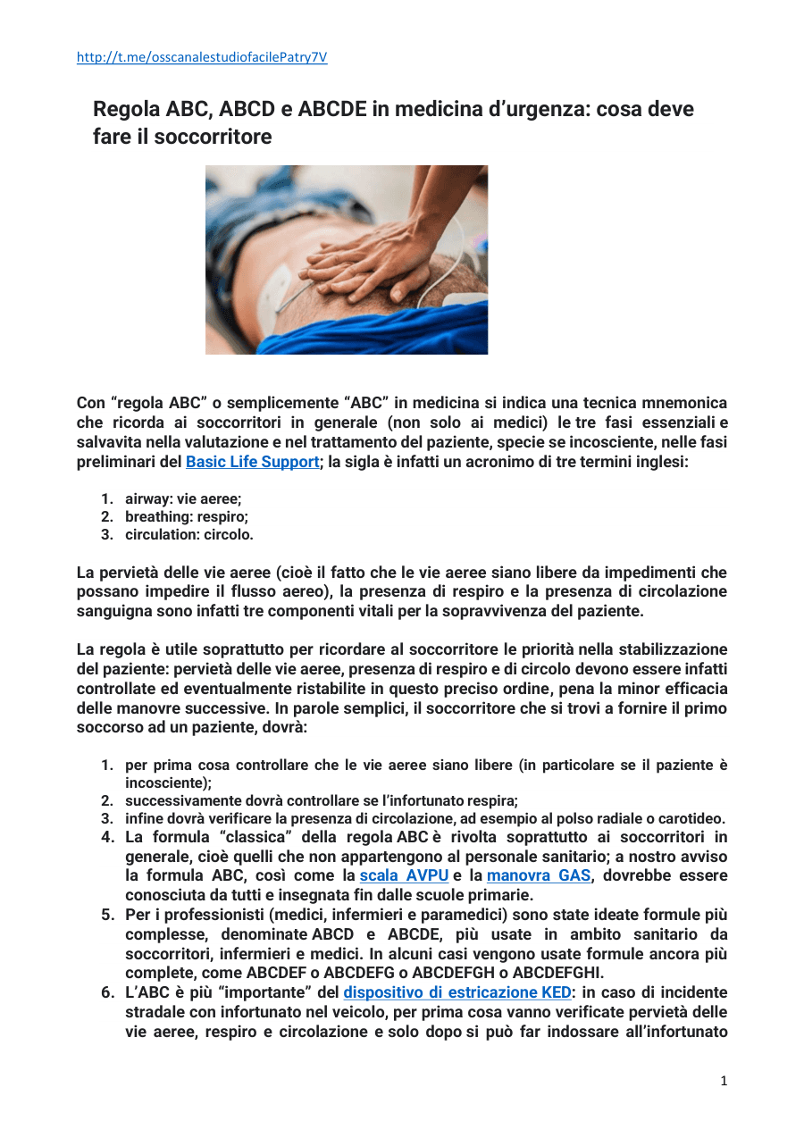 Regole ABCDE in Medicina d'Urgenza