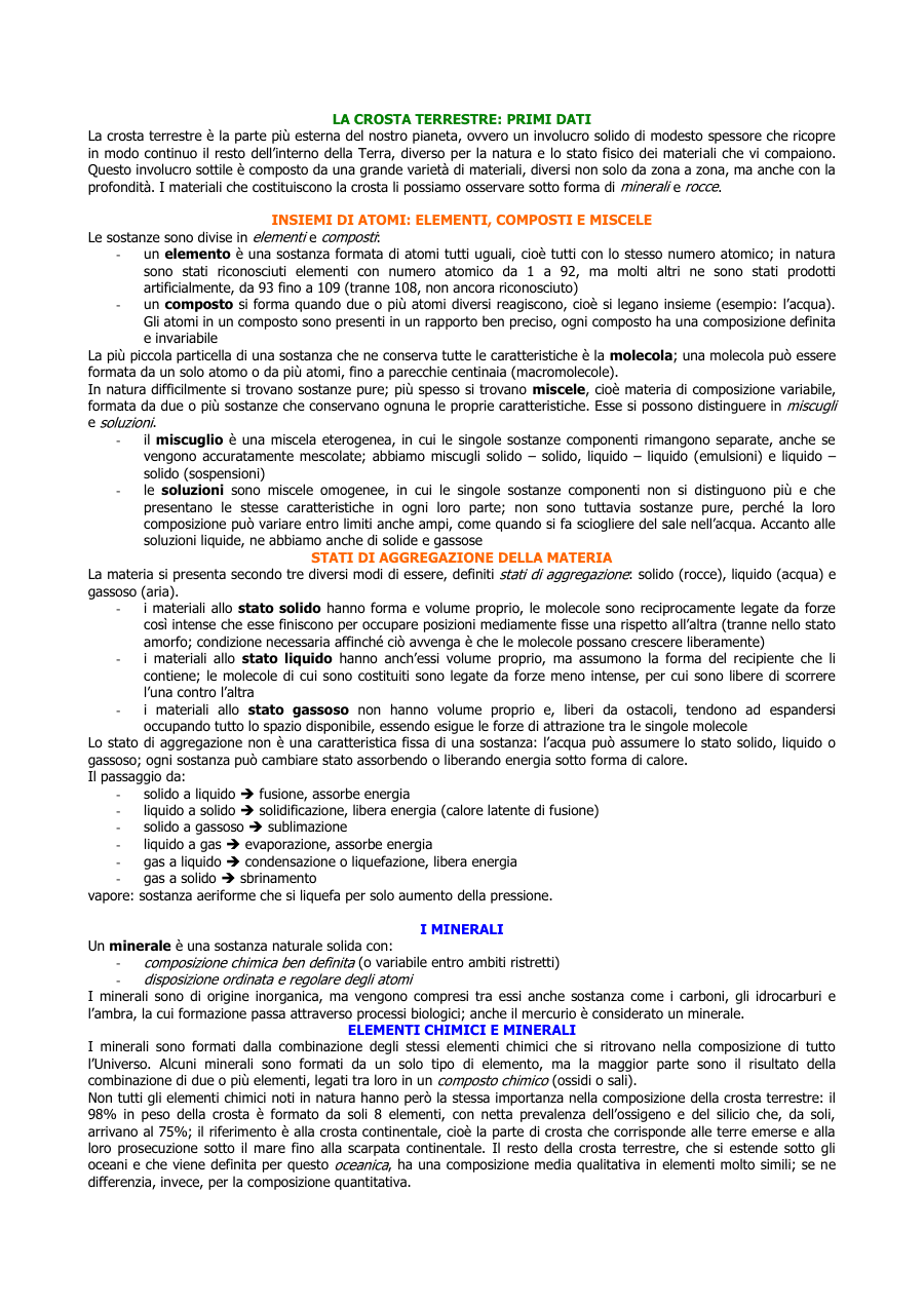 La crosta terrestre e i minerali