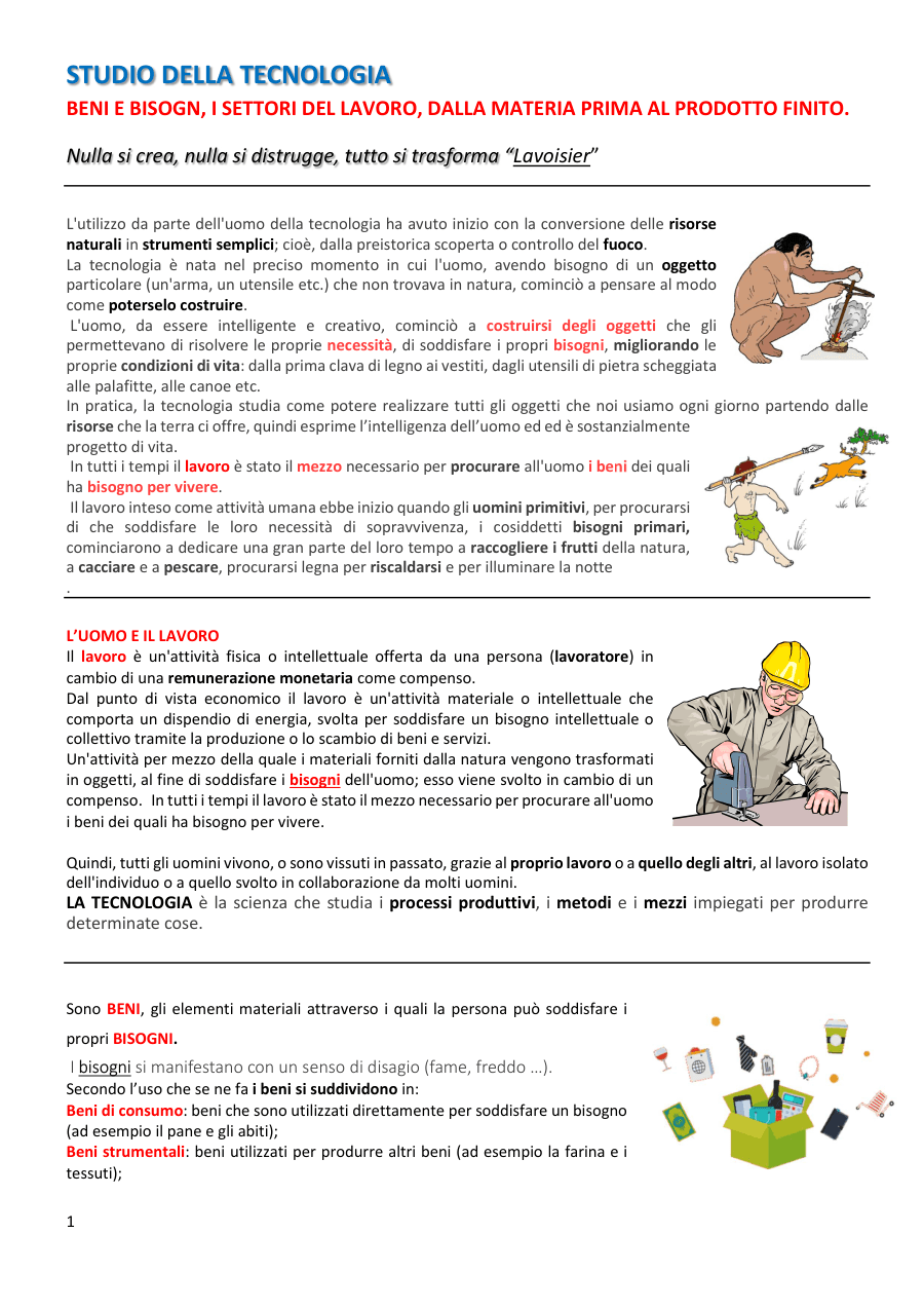Studio della tecnologia: beni, bisogni e risorse