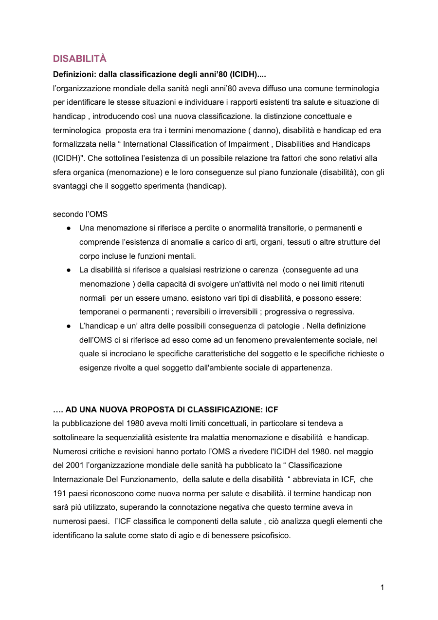 Definizioni e classificazioni della disabilità secondo l'OMS