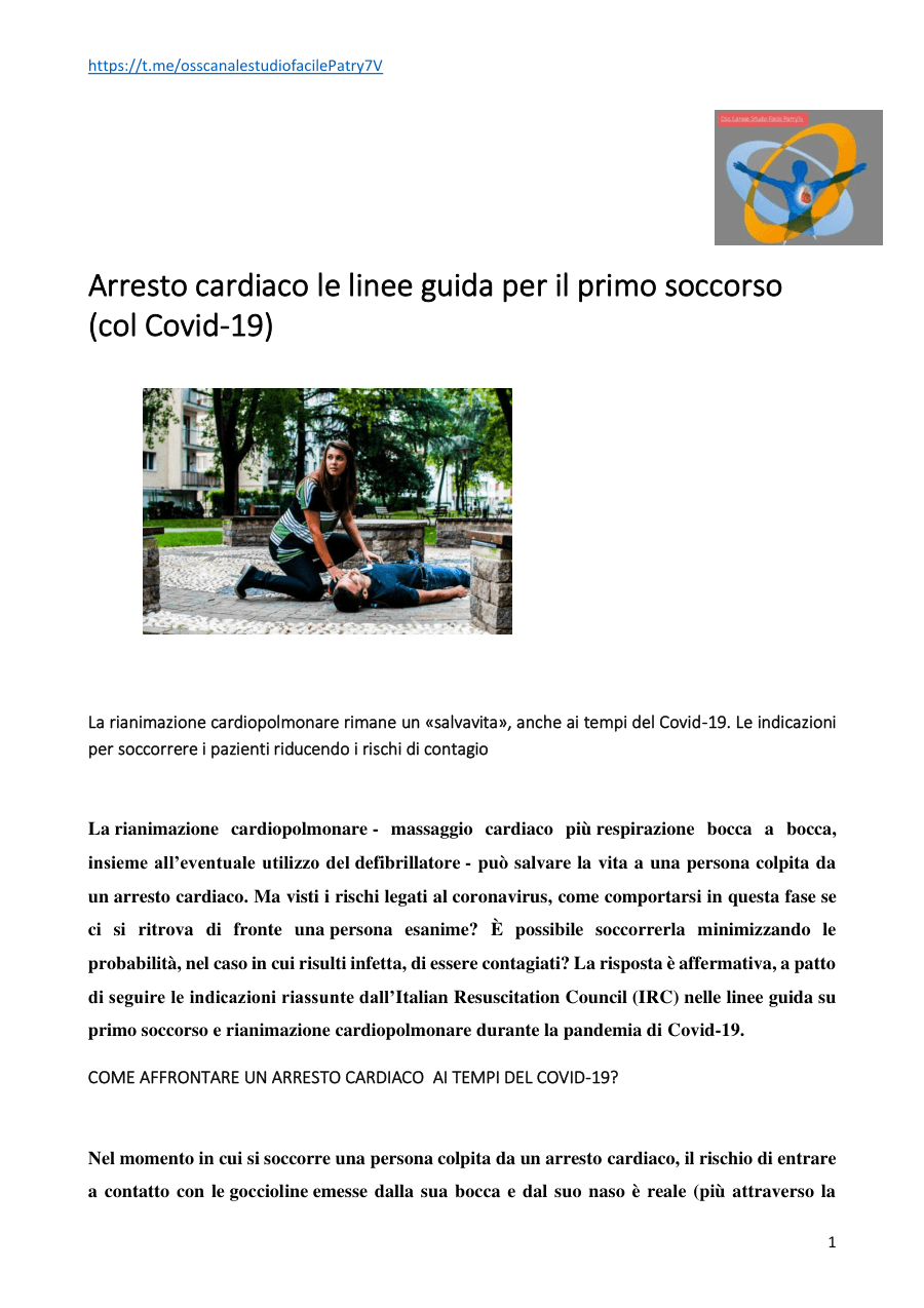 Linee guida primo soccorso arresto cardiaco durante Covid-19