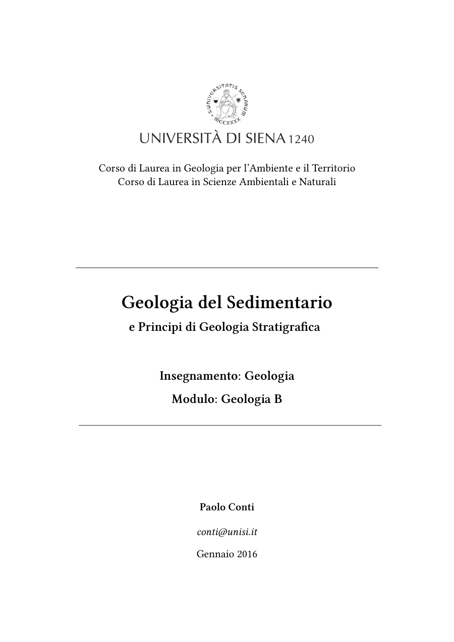 Geologia del Sedimentario e Principi di Geologia Stratigrafica