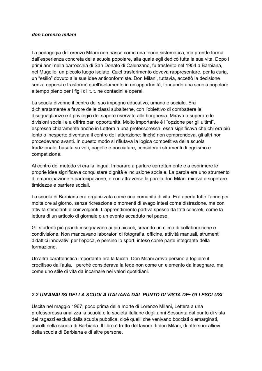 Don Milani e la scuola di Barbiana