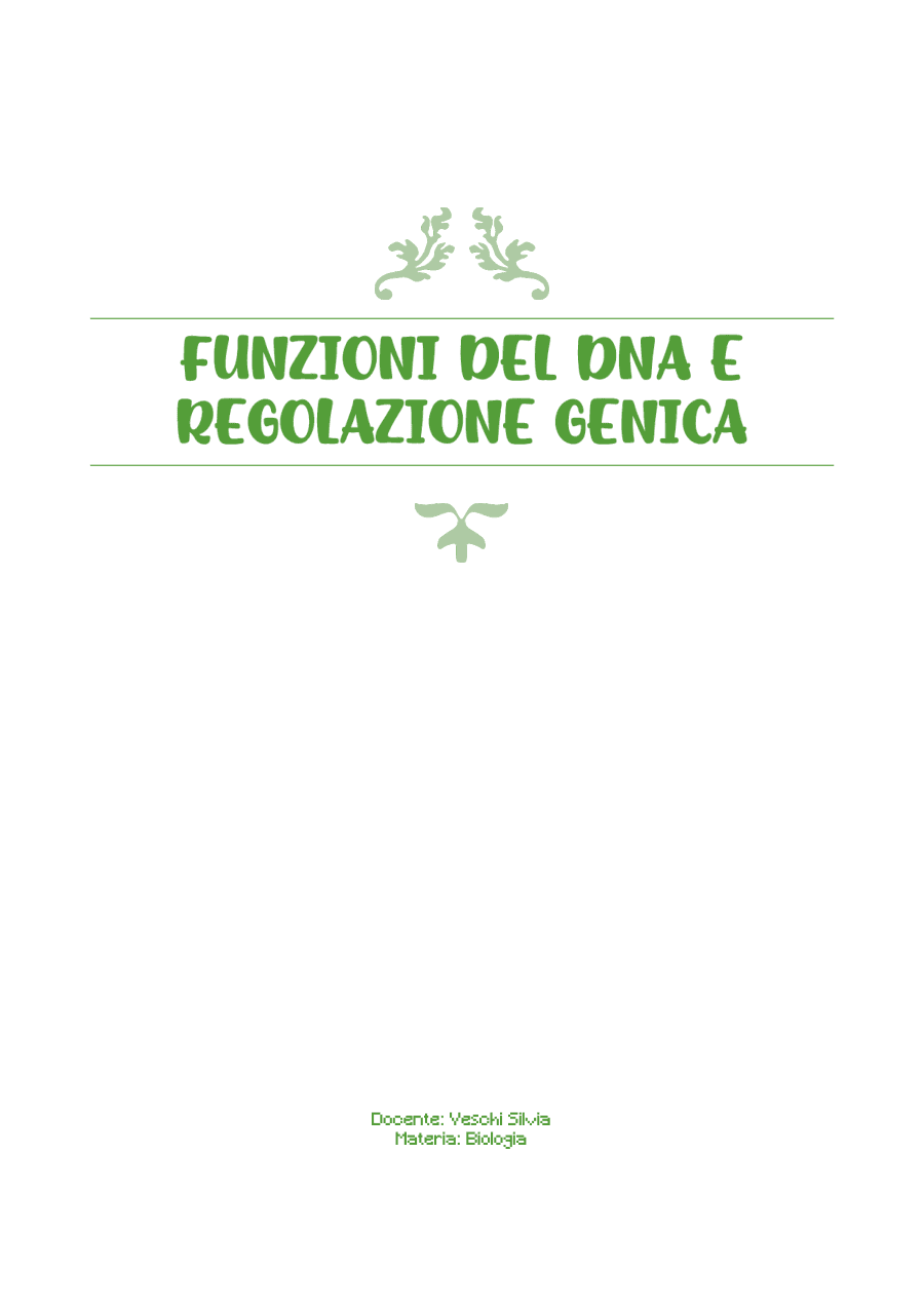 Copertina Funzioni del DNA e regolazione genica