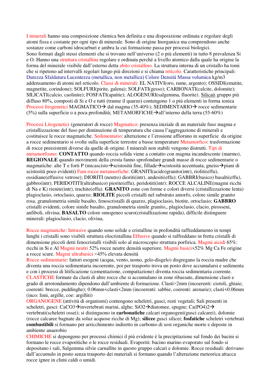 Minerali e Rocce: Classificazione e Processi di Formazione