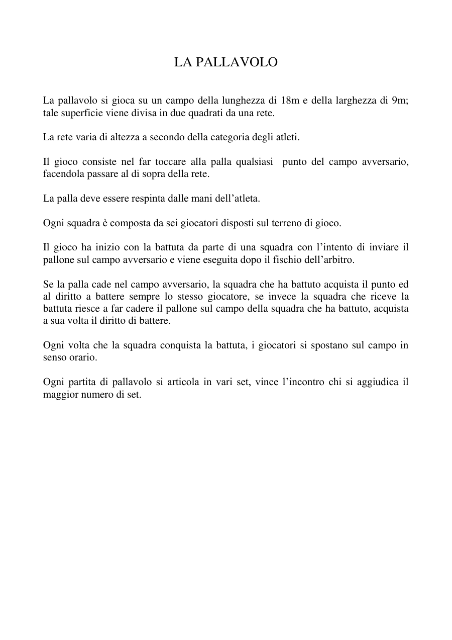 Regole e struttura del gioco della pallavolo