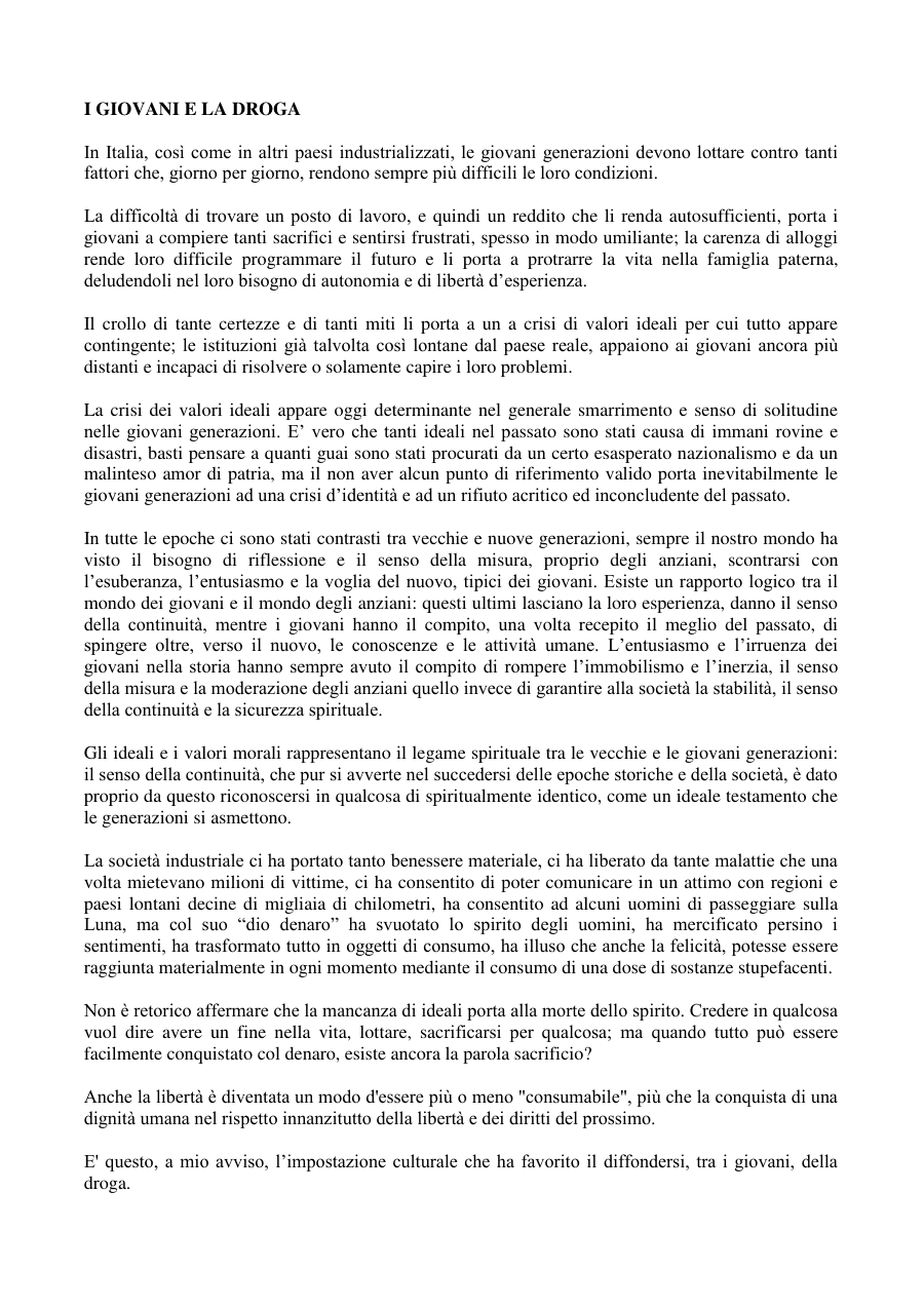 Giovani e Droga: Crisi di Valori e Consumo
