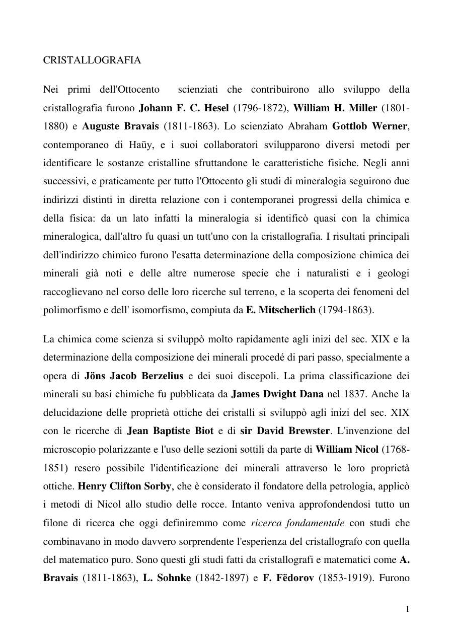 Sviluppo della Cristallografia e Mineralogia nel XIX Secolo