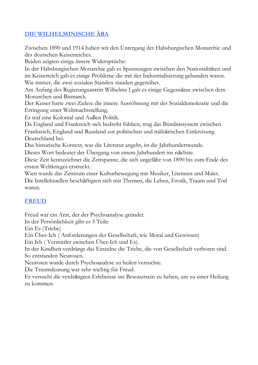 Die Wilhelminische Ära und Freud