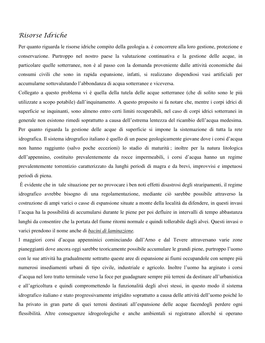 Gestione e tutela delle risorse idriche e del suolo
