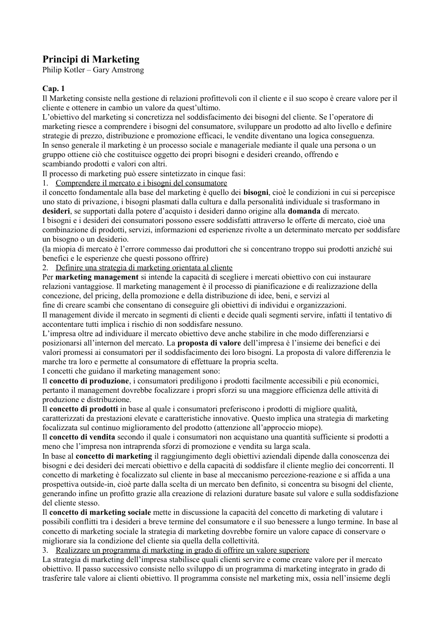 Principi di Marketing secondo Kotler e Armstrong