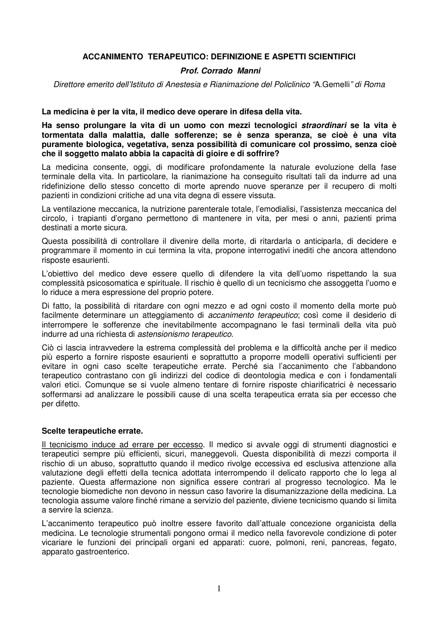 Accanimento terapeutico: definizione e aspetti scientifici