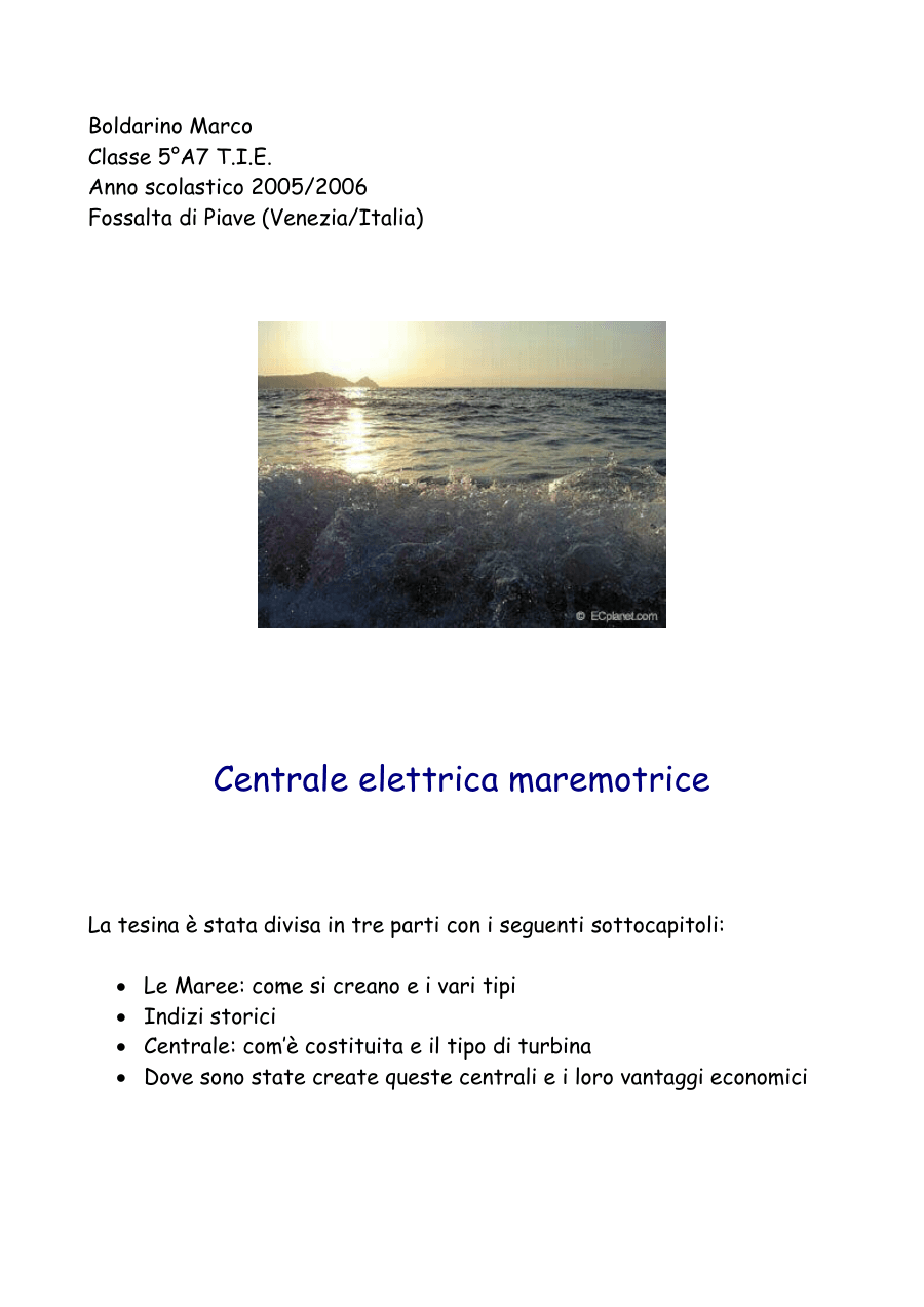 Centrale elettrica maremotrice e le maree