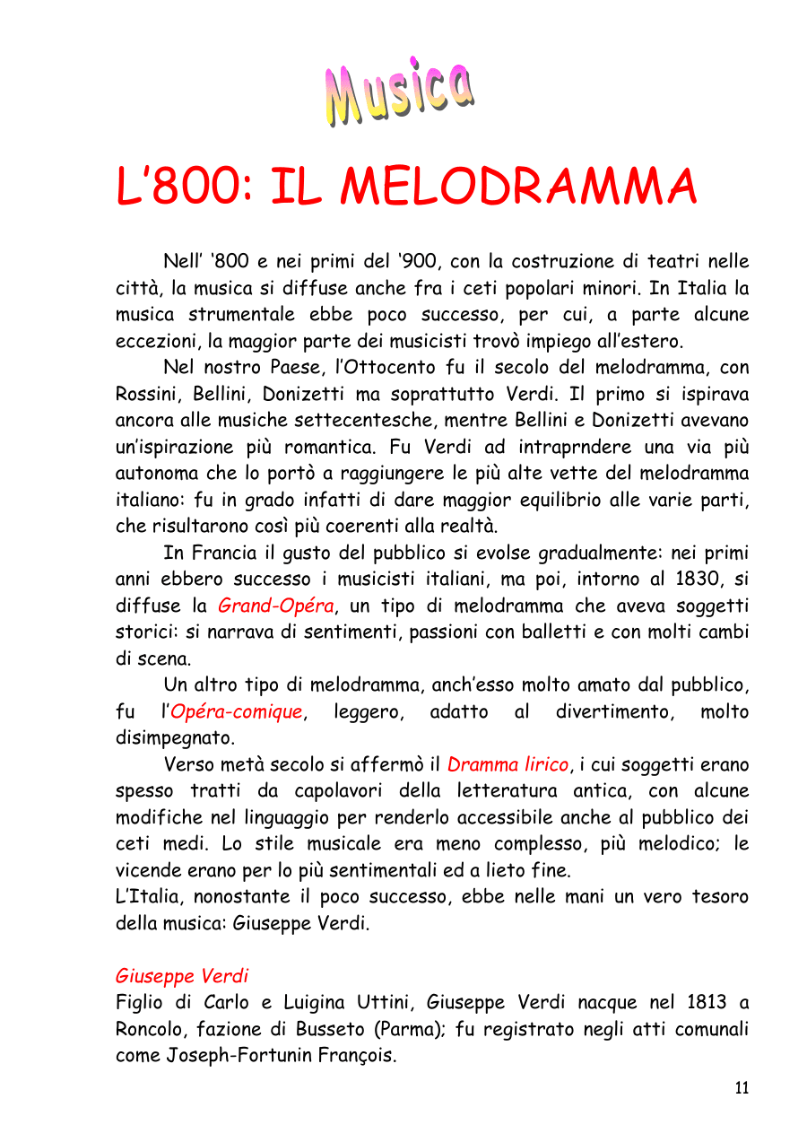 Il Melodramma nell'Ottocento e Giuseppe Verdi