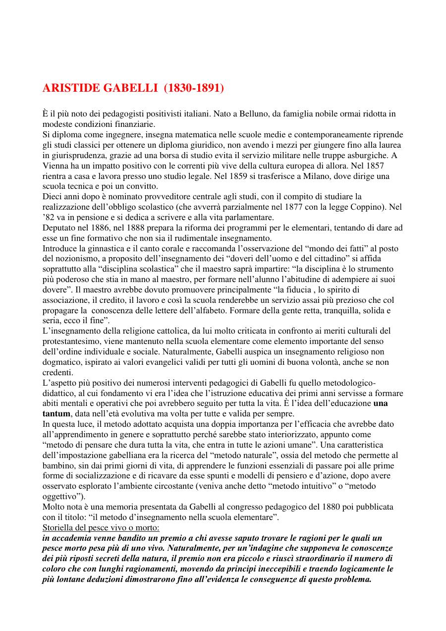 Aristide Gabelli e il metodo educativo positivista