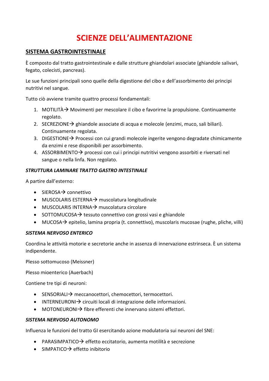 Sistema gastrointestinale e funzioni digestive