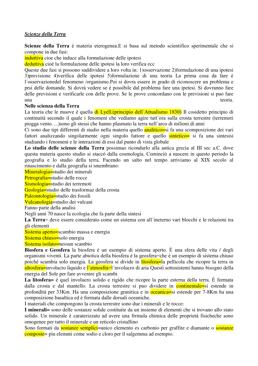 Introduzione alle Scienze della Terra e ai Minerali