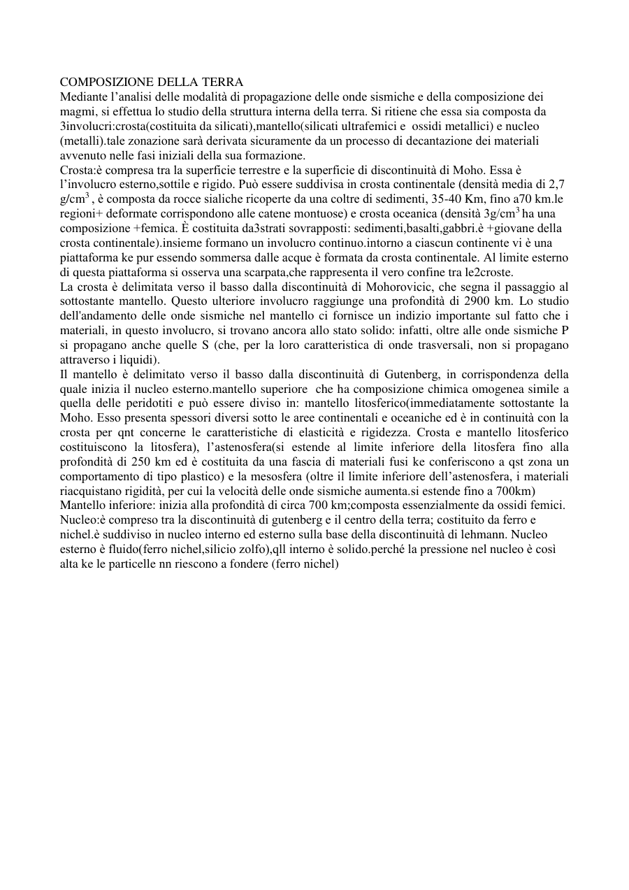 Composizione e Struttura della Terra
