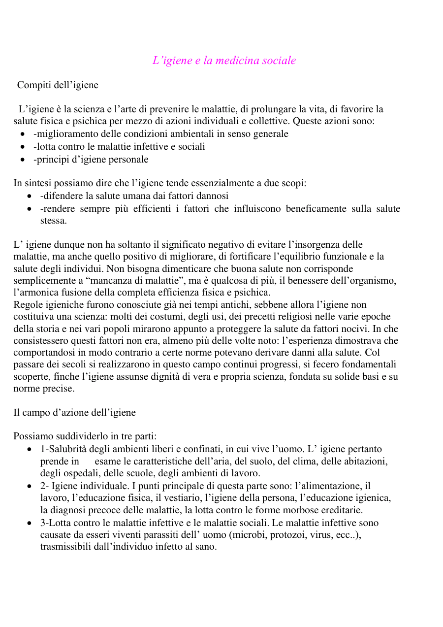 Compiti e campo d'azione dell'igiene