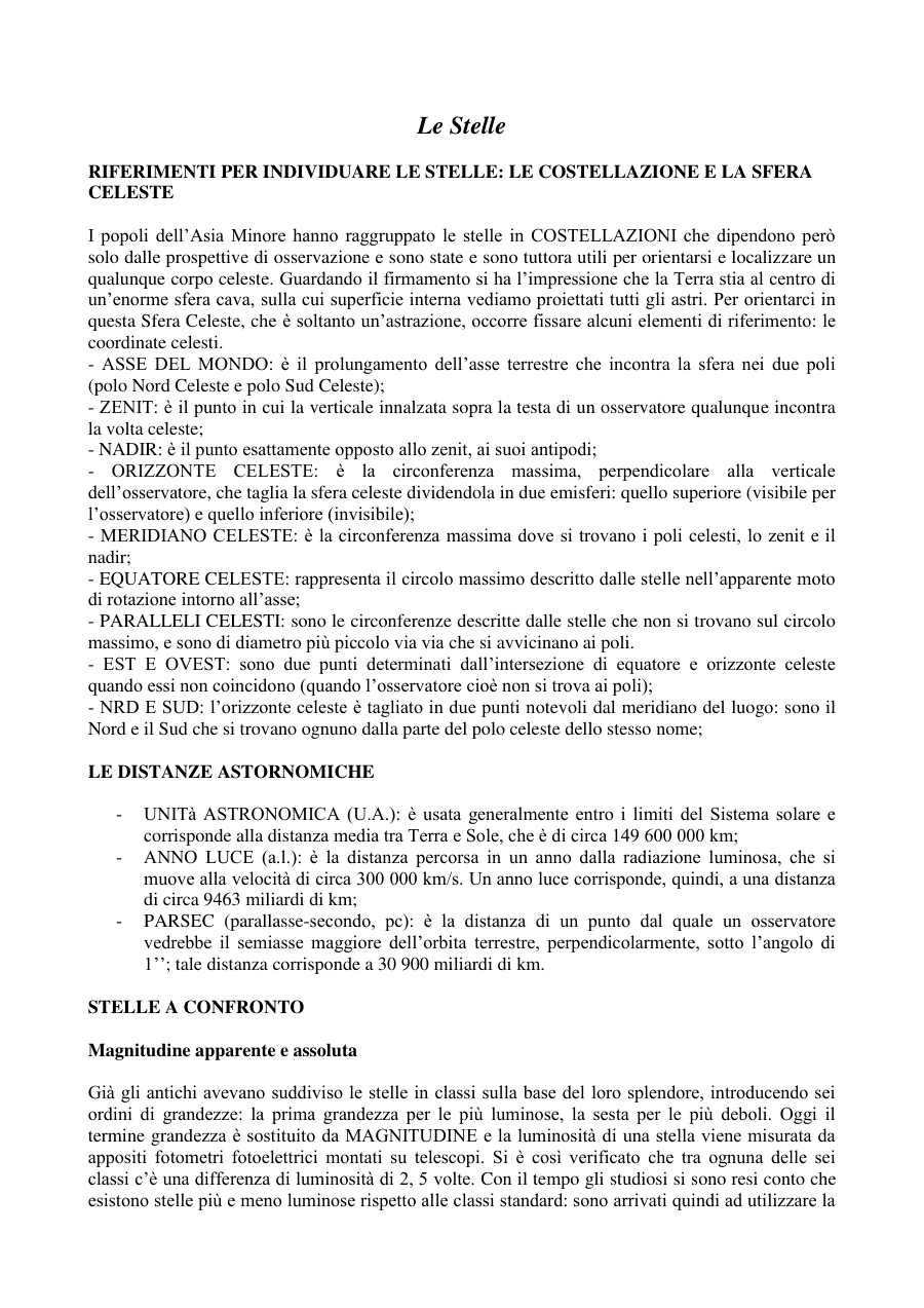 Introduzione alle stelle e alle costellazioni
