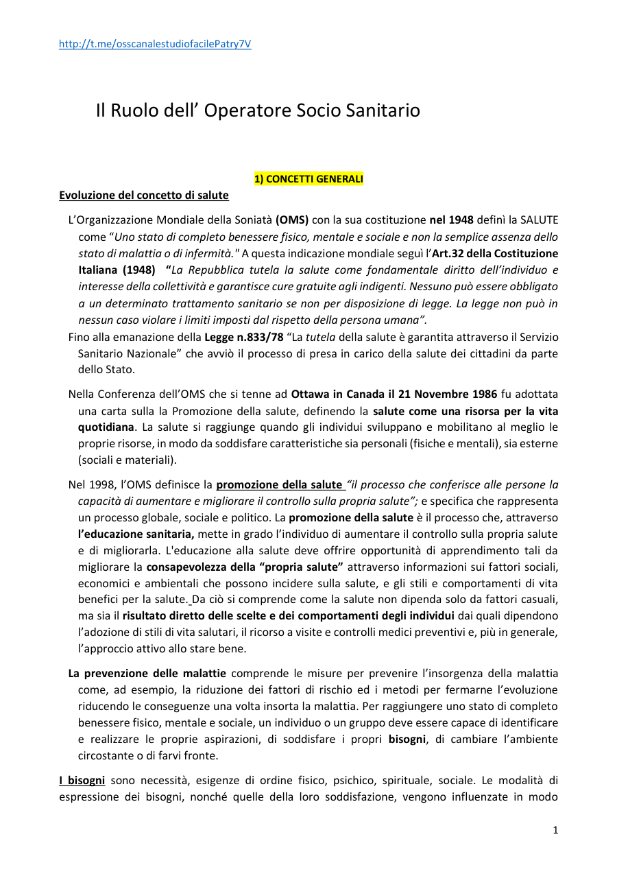 Il Ruolo dell'Operatore Socio Sanitario