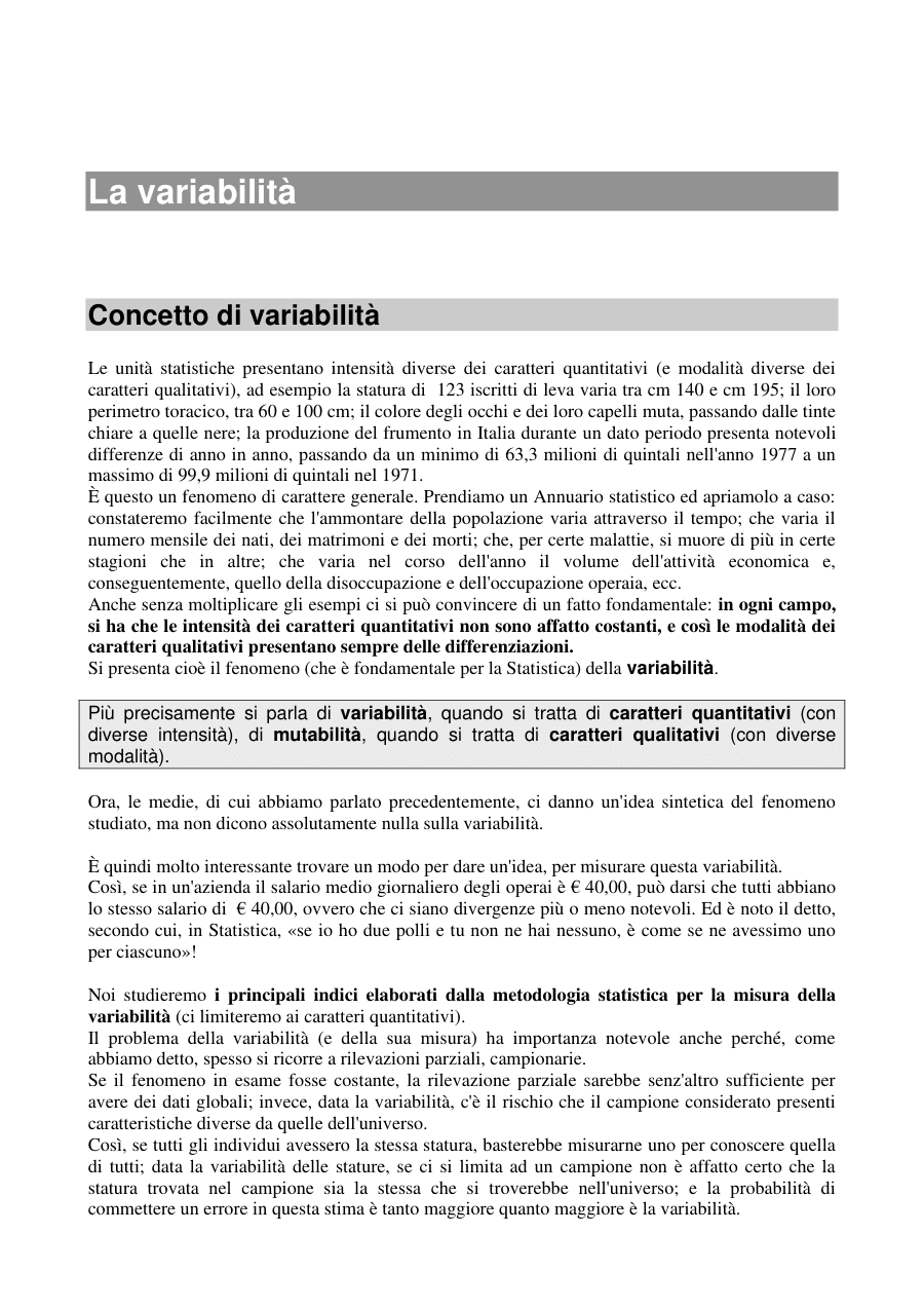 Introduzione alla variabilità in Statistica