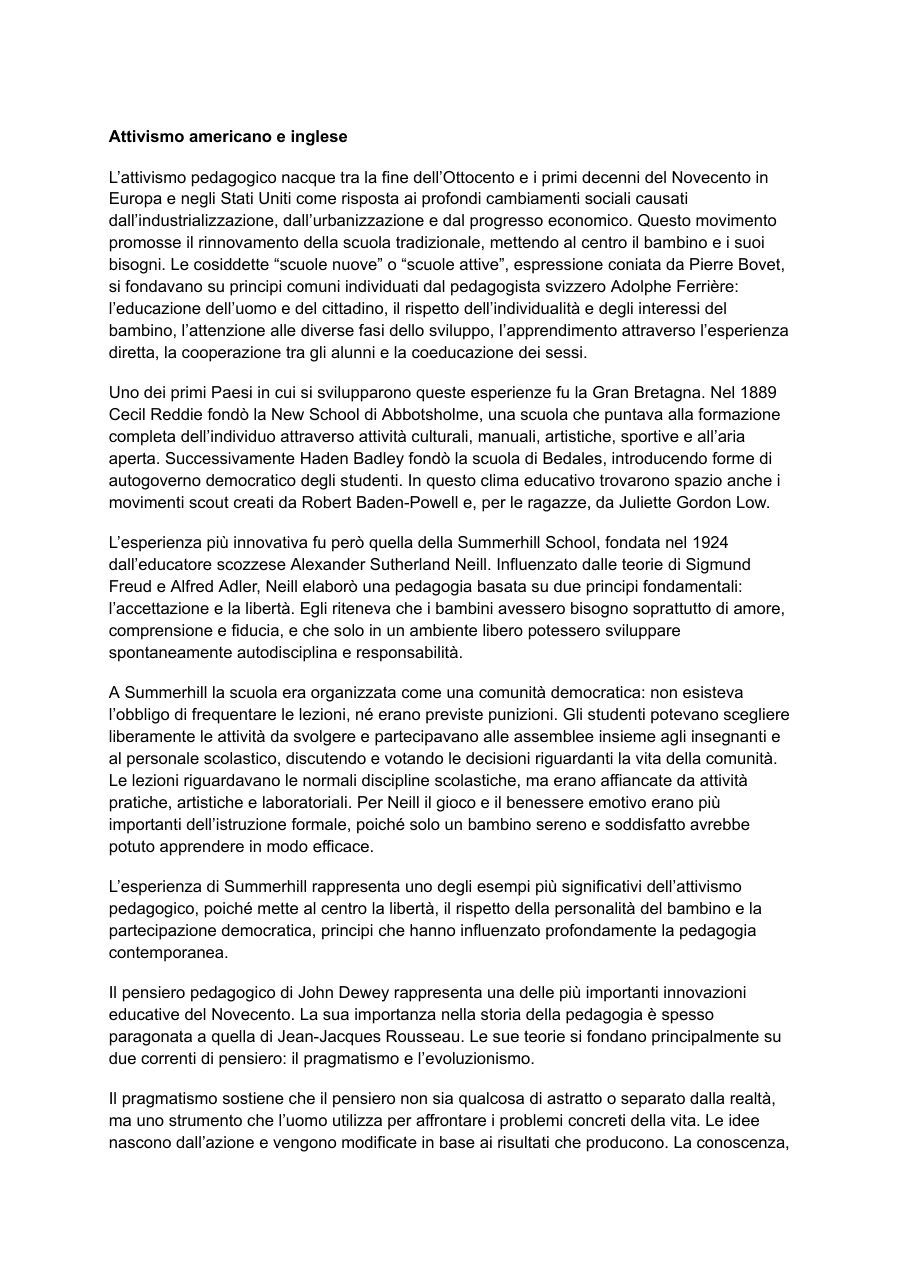 Attivismo pedagogico americano e inglese