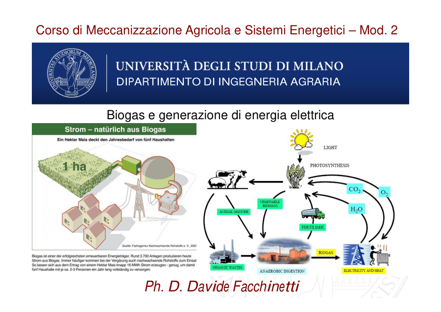 Biogas e generazione di energia elettrica