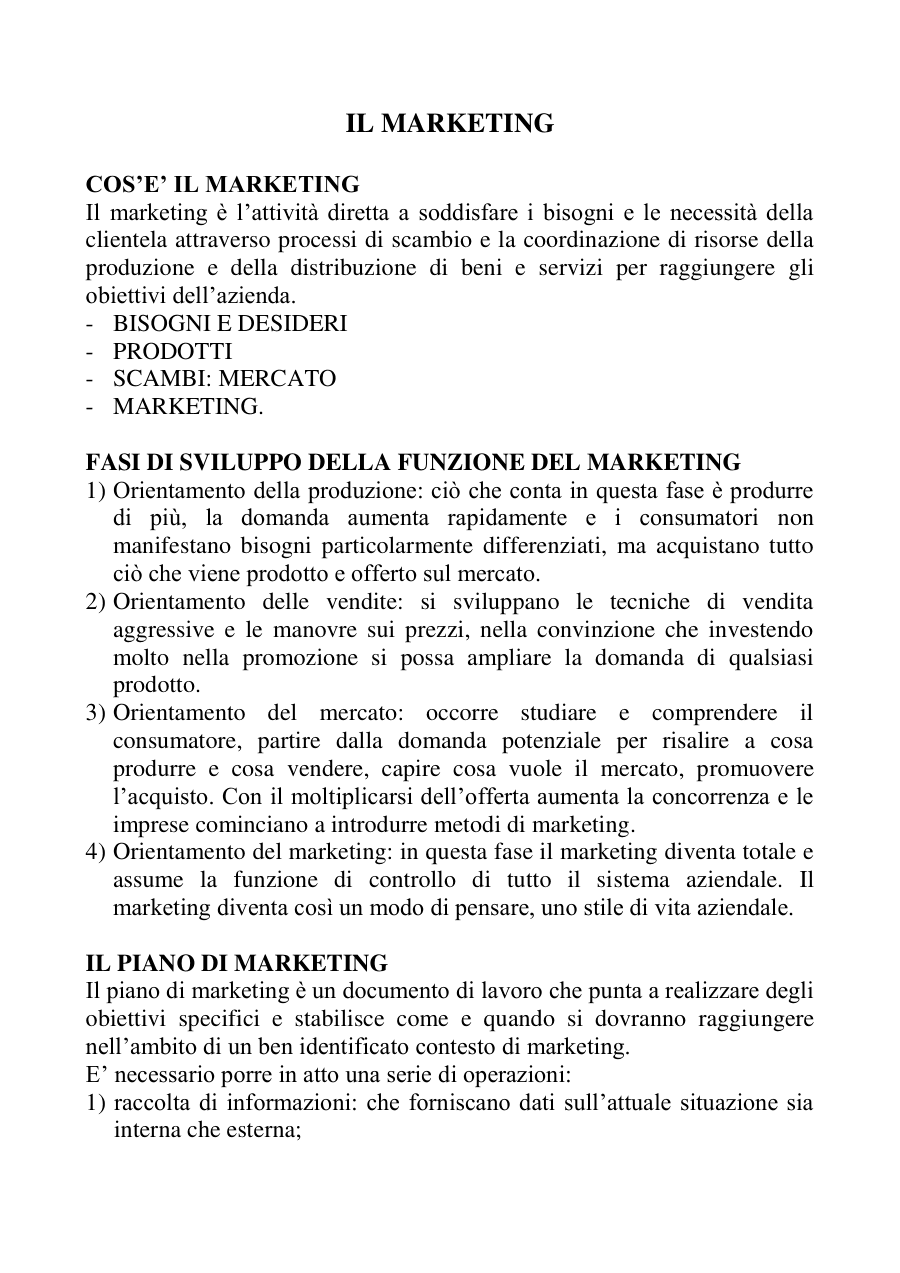Introduzione al Marketing e Fasi di Sviluppo