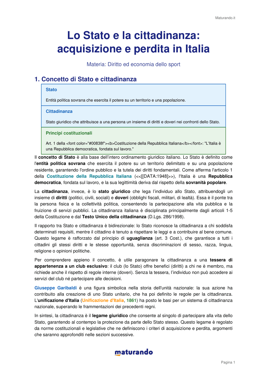 Lo Stato e la cittadinanza: acquisizione e perdita in Italia