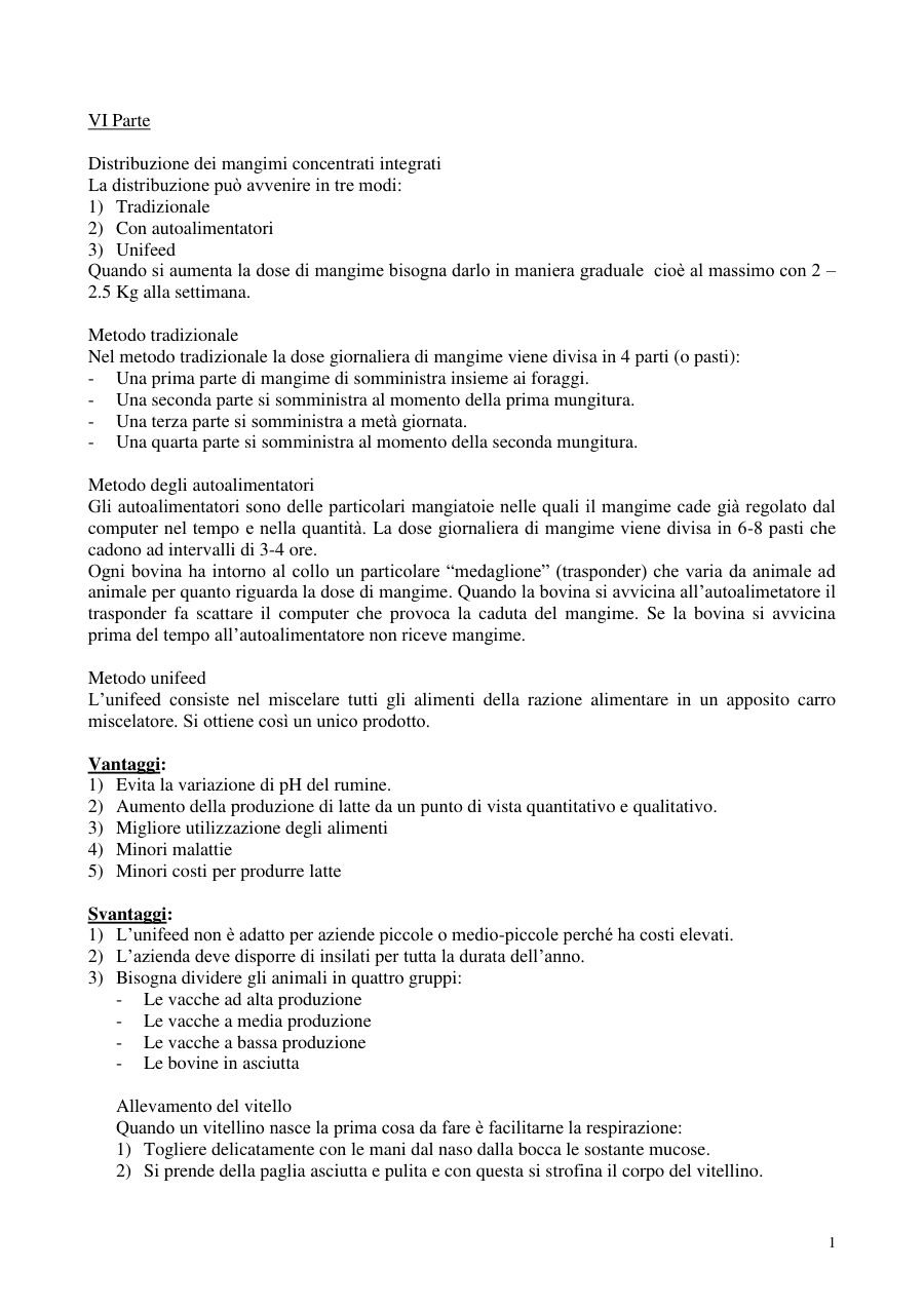 Distribuzione e svezzamento dei vitelli
