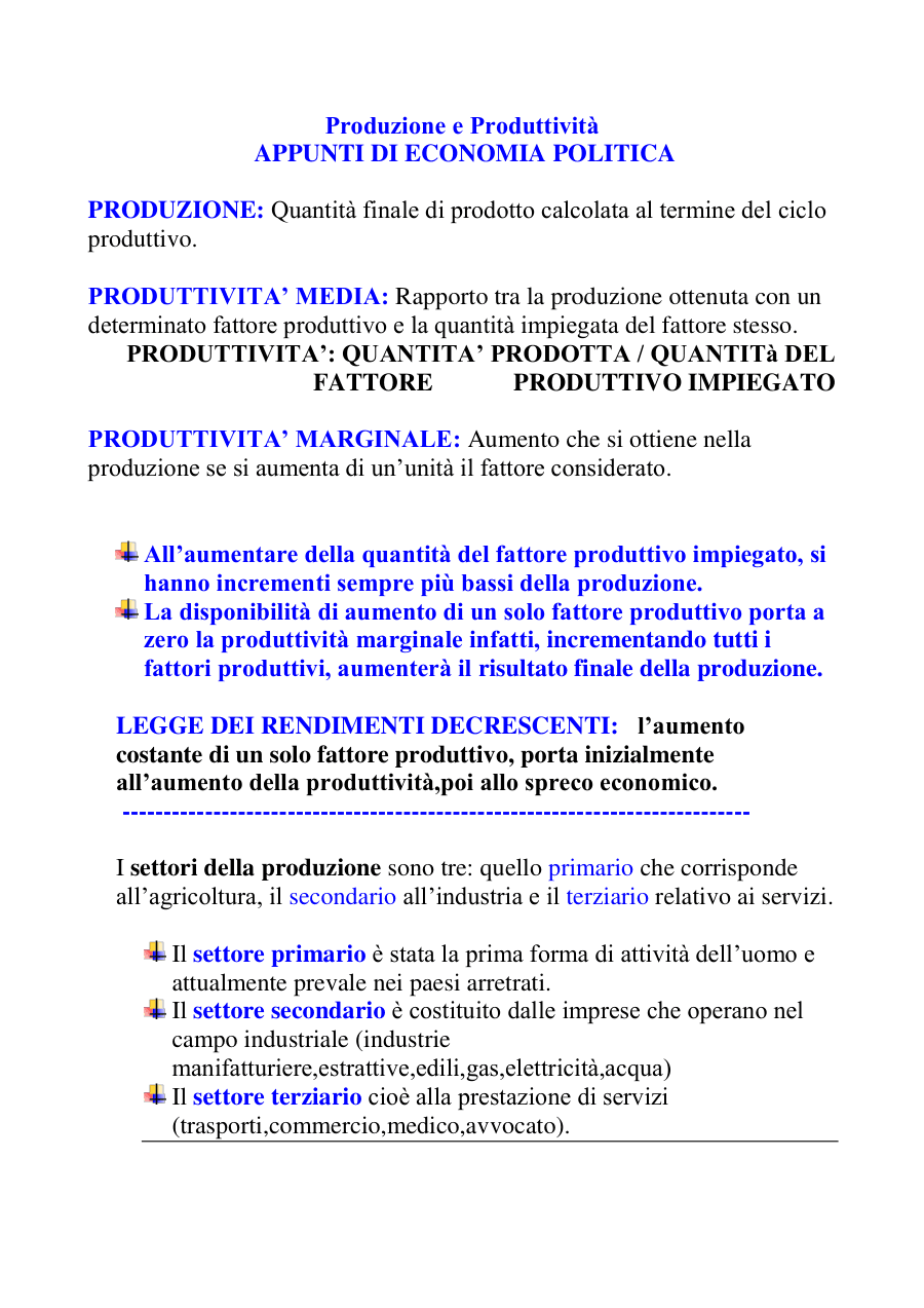 Produzione e Produttività in Economia Politica